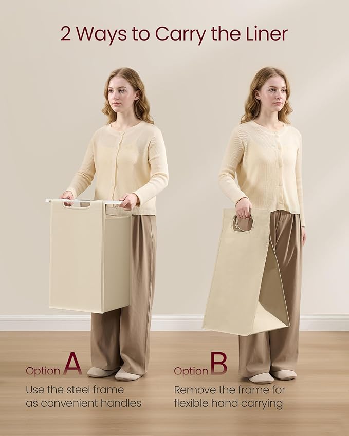 VASAGLE Laundry Hamper, Laundry Basket Sorter with 3 Pull-Out and Removable Bags, Shelf, Metal Frame, 3 x 10.6 Gallons (40 L), 36.4 x 13 x 28.4 Inches, Cappuccino Beige and Natural Beige UBLH301LH01