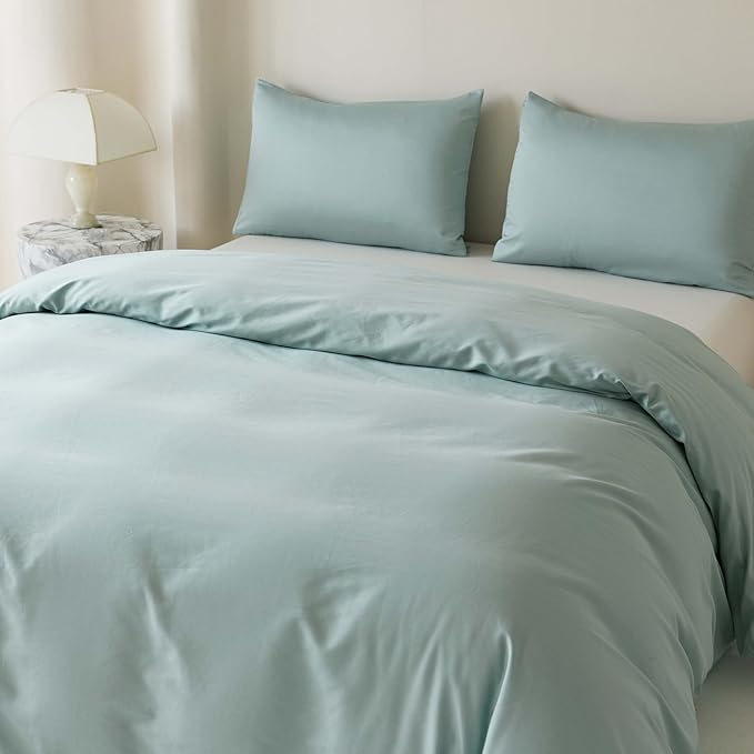 HeimenAogo Egyptian Cotton Duvet Cover Full Sateen Weave, Silky Soft and Breathable Bedding Set with Zipper Closure, Long Staple Cotton Bed Linen Skylight Blue 3Pcs (80"×90")