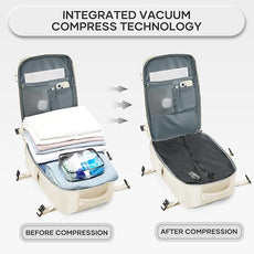 Vacuum Compression Backpack, Travel Vacuum Backpack with Electric Vacpack Pump, Flight Approved Carry On Personal Item Suitcase Luggage for Men Women, Beige, Large