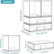 Vtopmart Clear Stackable Storage Drawers Set of 4, Plastic Organizer Bins for Makeup, Cosmetics, Beauty Supplies,Ideal for Vanity, Bathroom,Cabinet,Pantry Organization