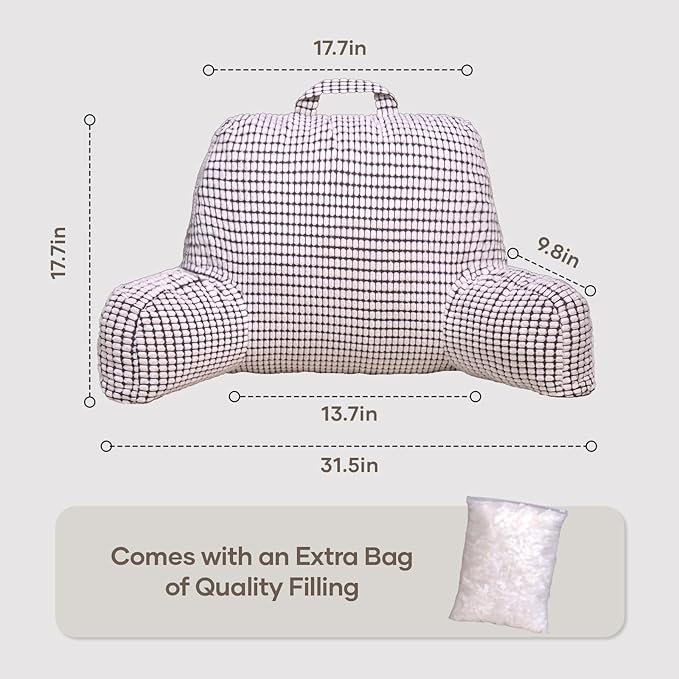 NOONTIDE Reading Pillow with Top Handle,Uniquely Designed Soft Fabric, Ergonomic Back Support for Bed,Cover Washable Sit up Pillow,Watching TV/Gaming/Relaxing(White)
