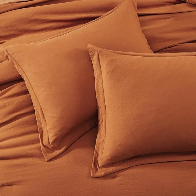 WRENSONGE Oversized Queen Comforter Set - 7 Pieces Burnt Orange Bed in a Bag Queen with Sheets, 2 Pillow Shams, and 2 Pillowcases- Warm Bedding Sets Queen for All Season