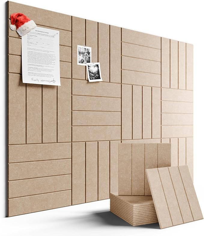 Large Felt Bulletin Board 48" x 36" Cork Board Alternative-12 Pack with 70 Safe Removable Adhesive Tabs, Cork Boards for Walls Felt Board for Home Office Classroom Pin Board-Taupe