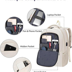 MATEIN Extra Large Backpack for Women, 18 Inch TSA College Backpack with Multiple Compartments & USB Charging Port, 50 L Fashion Work Computer Carryon for Business, Cream Beige