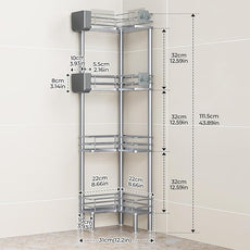 Orimade Rustproof 4 Tier Floor Standing Corner Shower Caddy Organizer with Toothbrush Holder, Large Spacing Floor Shower Shelf Rack Storage Stands with Hooks for Bathroom Kitchen, Silver