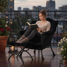 Tiita Lazy Chair with Ottoman, Modern Large Accent Lounge Armchair, Comfy Leisure Sofa Reading Chair with Footrest for Bedroom, Living Room, Dorm Rooms, Garden and Courtyard, Plush Black