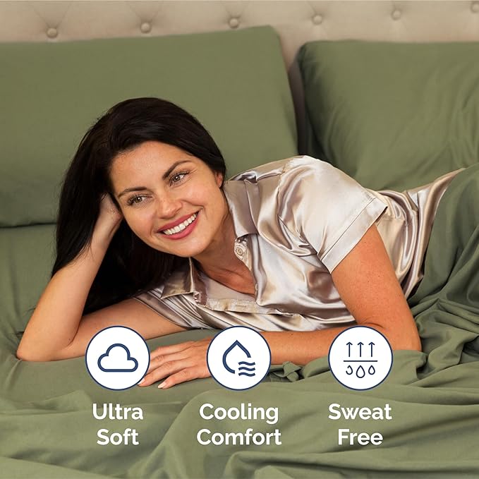 Extra Deep Pocket Twin XL Sheets - 3 Piece Breathable & Cooling Bed Sheets - Hotel Luxury Bed Sheet Set - Soft, Wrinkle Free & Comfy - Easily Fits Extra Deep Mattresses - Deep Pocket Sage Green Sheets