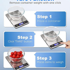 Food Scale - 15kg/33lb Rechargeable Digital Kitchen Scale with Full-View LCD Display, Grams and Ounces, Type-C or Batteries (Not Inc.), Easy Clean Stainless Steel, for Baking, Cooking, Black