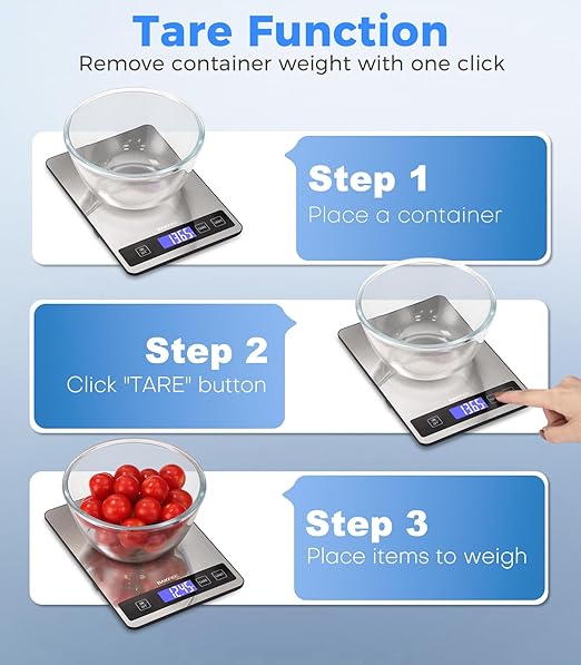 Food Scale - 15kg/33lb Rechargeable Digital Kitchen Scale with Full-View LCD Display, Grams and Ounces, Type-C or Batteries (Not Inc.), Easy Clean Stainless Steel, for Baking, Cooking, Black