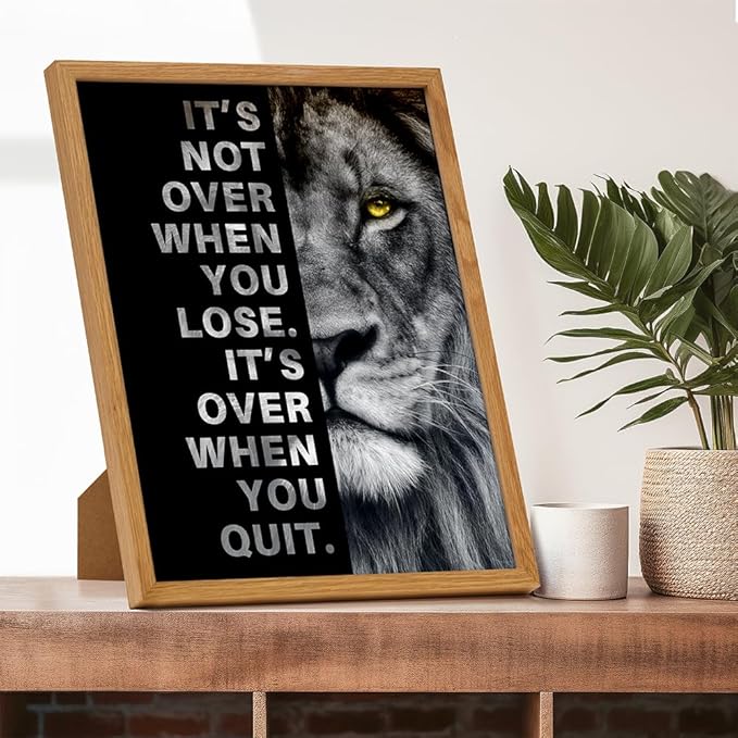 Office Wall Art For Men 11x14 FRAMED - Inspirational Wall Decor - Motivational quote - positive affirmation Wall Art - Gym Motivation Poster - Man cave Decorations - Lion Wall Decor - LARGE