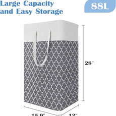 BlissTotes 3-Pack Laundry Basket, Freestanding＆Waterproof Laundry Hamper, Collapsible Tall Clothes Hamper with Easy Carry Handles for Clothes, Towels in the Family and Dorm,Clover Grey,88L