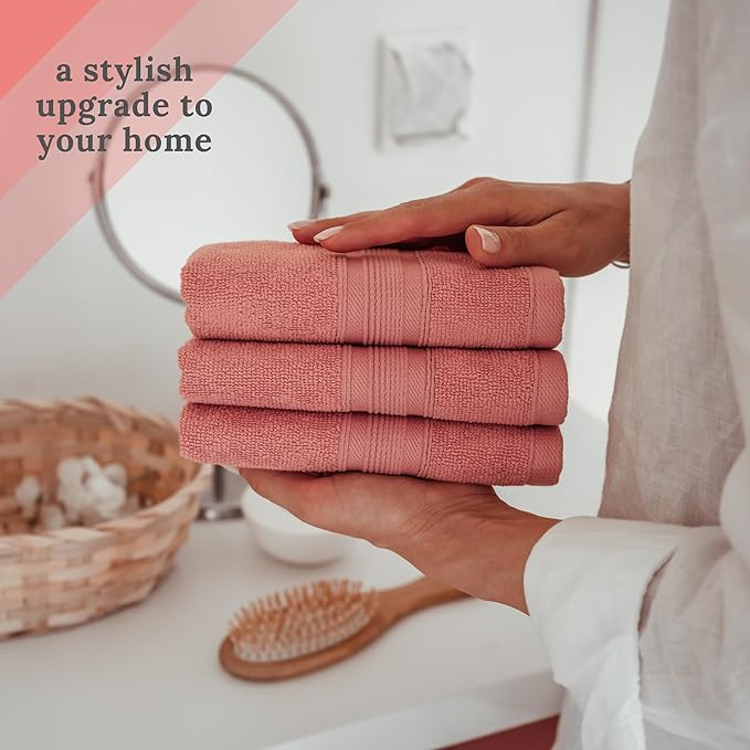 Luzia 8 Piece Bathroom Towel Set - 100% Turkish Cotton, Premium Quality - 2 Bath Towels 2 Hand Towels and 4 Washcloths (Coral)