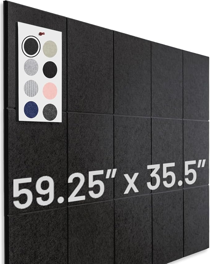 Vision Board - Large Cork Board for Walls 59" x 36", Black Bulletin Board | 15 Pack Felt Wall Tiles | Cork Boards for Office Pin Board Tack Board Cork Boards