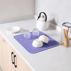 Silicone Dish Drying Mat for Multiple Usage,Easy clean,Eco-friendly,Heat-resistant Silicone Mat for Kitchen Counter or Sink,Refrigerator or Drawer Liner Light Purple XL 18 inches x 16 inches