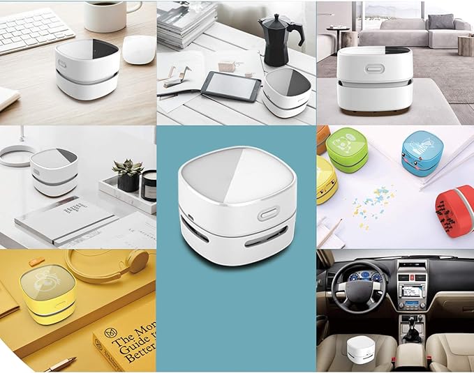 ODISTAR Desktop Vacuum Cleaner, Mini Table dust Sweeper Energy Saving,High Endurance up to 400 mins,360º Rotatable Design for Keyboard/Home/School/Office (White Charging)