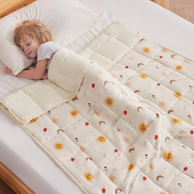 anfie Weighted Blanket Kids (48"x72" 6lbs), Weighted Blanket Cooling Blanket for Sleeping,Throw Size Breathable Blanket with Premium Glass Bead(Beige Sun)