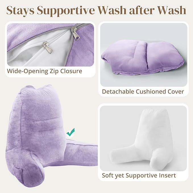 Sasttie Reading Pillow, Pillows for Reading or Relaxing – Ergonomic Support for Head, Neck, Back, and Lumbar, 21-Inch, Lavender