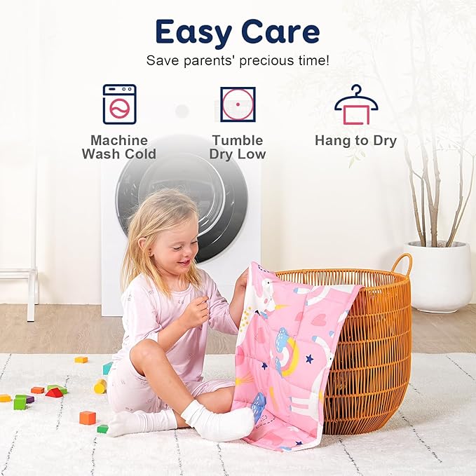 Kivik Soft Weighted Lap Blanket 2 lbs, Small Weighted Lap Pad, Breathable Heavy Throw Blankets for School Calming & Bed Sleeping, Machine Washable, 20 x 30 Inches, Cute Unicorn Printing, Light Pink