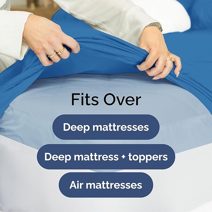 Extra Deep Pocket Full Sheets - 4 Piece Breathable & Cooling Bed Sheets - Hotel Luxury Bed Sheet Set - Soft, Wrinkle Free & Comfy - Easily Fits Extra Deep Mattresses - Deep Pocket Royal Blue Sheets