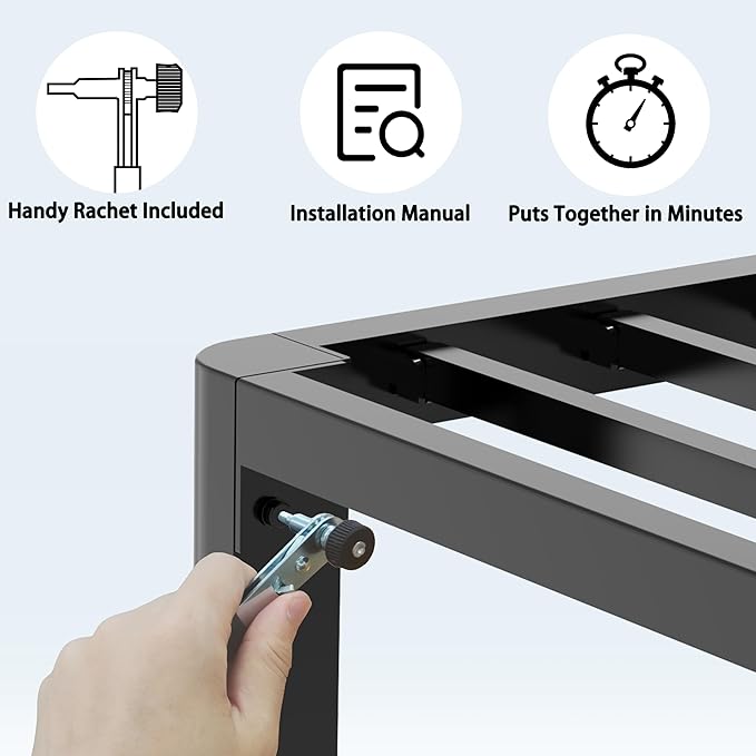 FUIOBYVV 10 Inch King Bed Frame with Round Corner Edge Legs 3500 lbs Metal Heavy Duty Steel Slats Support No Box Spring Needed Platform Noise Free Easy Assembly