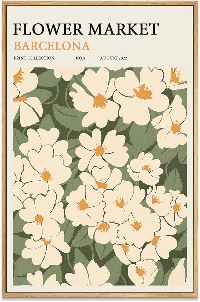 Zzuyi Framed Flower Market Wall Art,Green And White Fresh Art Print for Bathroom, Bed Room, Office Home Decoration Gift- 16"x 24"