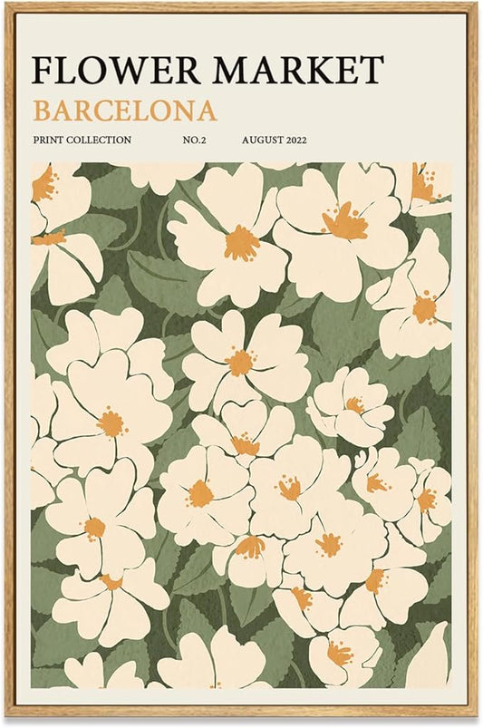 Zzuyi Framed Flower Market Wall Art,Green And White Fresh Art Print for Bathroom, Bed Room, Office Home Decoration Gift- 12"x 16"