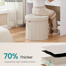SONGMICS Mazie Collection - Round Storage Ottoman, Folding Footrest Stool with Removable Lid, Easy Assembly, Velvet Vanity Stool for Bedroom, Living Room, Entryway, Cappuccino Beige ULSF608L01