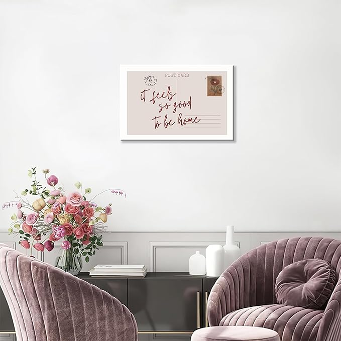 Retro Postcard Posters Neutral Feels So Good To Be Home Wall Art Trendy Pink Girly Room Decor Funky Quotes Canvas Prints Modern Stamp Sign Aesthetic for College Dorm Apartment Bedroom 16x24in Framed