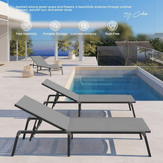 Patio Chaise Lounge Chair Set of 4, Foldable Lounge Chair for Outside, Aluminum Chairs with 5 Adjustable Backrest, Outdoor Pool Lounger for Poolside, Patio, Deck, Grey