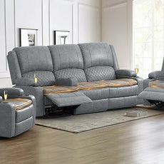 3 Seater Recliner Sofa Set with 2-Tier Cushion, 3+1+1 Pieces in Living Room, 3 Seater Reclining Couch Leather with Removable Console, 2 Oversize Recliner Chair Sofa Seat