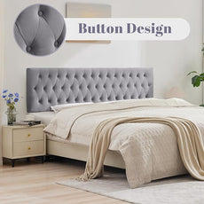 Kingfun Cal King Headboard only, Premium Velvet Upholstered Headboards in Modern Button Design, Tufted Bed Headboard, Adjustable Solid Wood Head Board (Grey)
