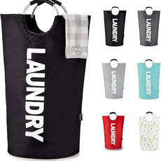 Caroeas 100L Laundry Basket,Large Laundry Hamper, Laundry Bag with Padded Handles, Clothes Hamper Stands Up Well, Collapsible Free Standing Easy Storage Washing Bin (Black,100L)