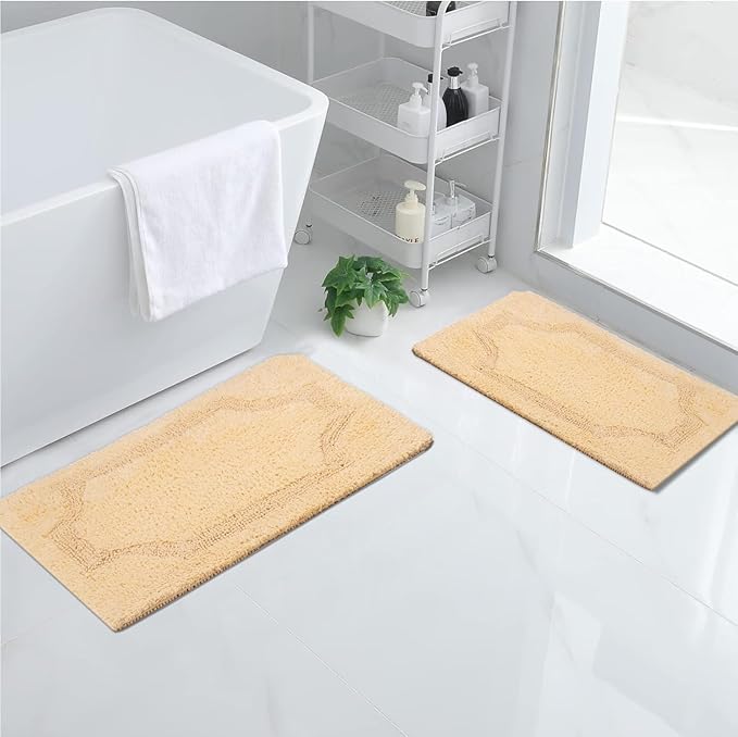 voyzz home Set of 2 Reversible Bath Rug 20x32 inch -17x24 inch | 100% Cotton Hand Tufted Soft & Absorbent Bath Mat|Washable Quick Dry Shaggy Shower Mat | Non-Slip Mordern Bathroom Decor | Yellow…