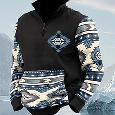 Western Sweatshirts for Men Aztec Cowboy Vintage Graphic Fleece Hoodie Mens Quarter Zip Pullover Country Jacket