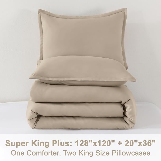Litanika Comforter Set, Lightweight Solid Bedding Comforter Set, Fluffy Down Alternative Bed Set, Khaki, Super King Plus