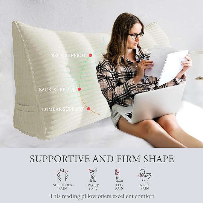 14 lbs Thickened King Wedge Pillow Headboard Body Positioner Triangular Reading Pillow Bed Bolster Pillow for Sitting Up in Bed with Removable Cover Corduroy