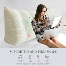 10 lbs Thickened Headboard Pillow Wedge Pillow Headboard Reading Pillow Bed for Comfortable Backrest Reading Triangular Pillow with Side Pocket Backrest Pillows for Sitting in Bed Full