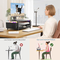 OPNICE Desk Organizer and Accessories, 2-Tier Computer Monitor Stand Riser with Drawer and 2 Pen Holders, Laptop Stand, Office Desk Accessories for Office Supplies, Black – Hot Seller