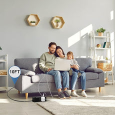 10Ft Extension Cord Flat Plug Power Strip - Tcstei 3-Side Outlet Extender with 6 AC Outlets and 3 USB Ports (1 USB C), Compact for Home, Office, Dorm Room Essentials, Black