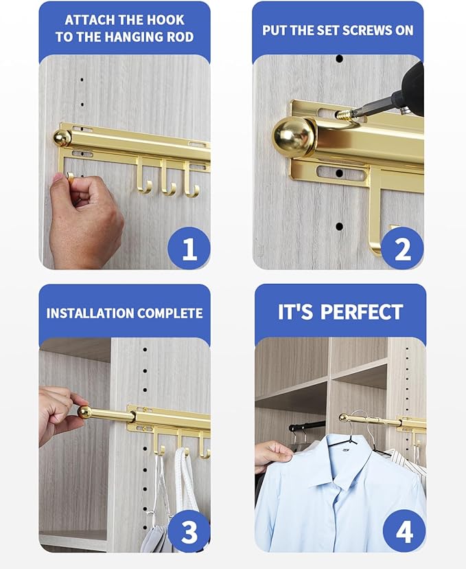 12 inch Valet Rod for Closet Pull Out Closet Valet Rod Slide Out Gold Valet Rods for Closets Telescopic Closet Rod