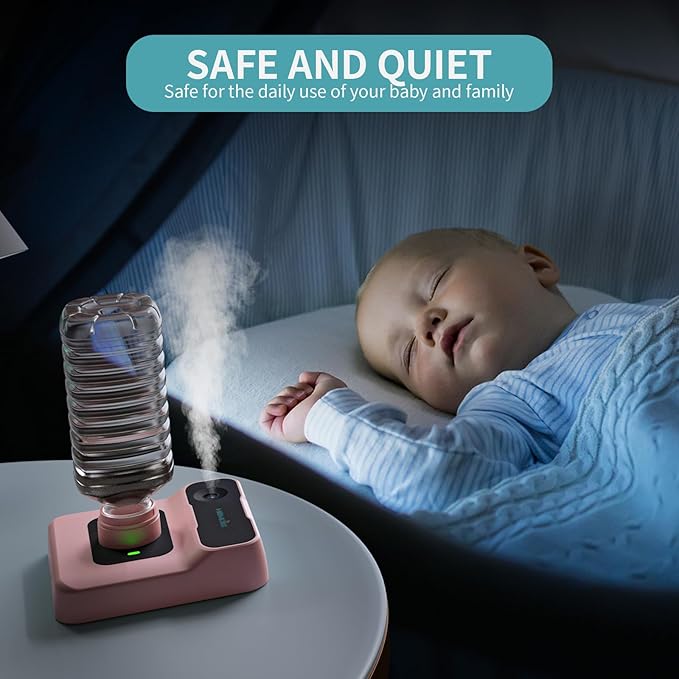 Travel Humidifier, Portable Small Humidifier for Plants, Bedroom, Office, Hotel or Car, 5000mAh Battery Operated Mini Cool Mist Humidifiers, Quiet 23dB, Auto-off, Night Light and BPA-Free, Pink