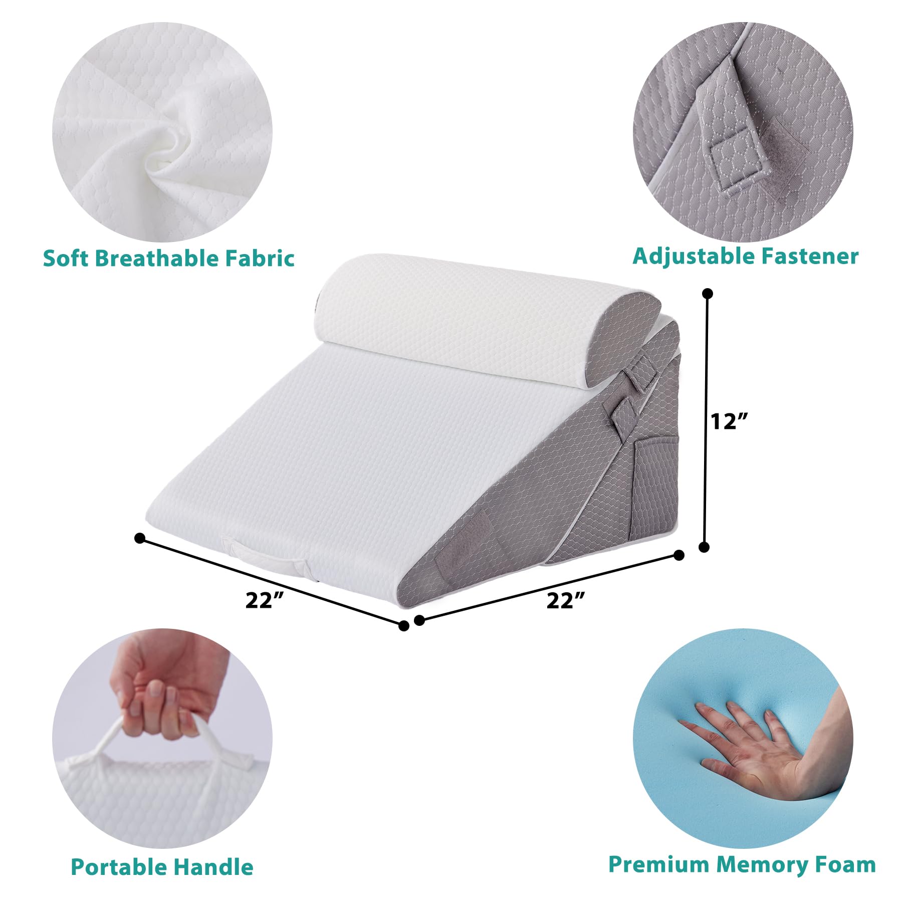 Bedluxe Wedge Pillow Headboard, 3PCS Orthopedic Bed Wedge Pillows Set for After Surgery, Adjustable Pillow Wedge for Acid Reflux&Back Pain Relief, Sleeping, Back Pillow for Bed Sitting Up, White/Grey Dormly