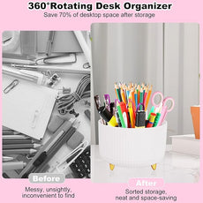 Desk Organizers and Accessories Set with 360-Degree Rotating Pen Holder, Tape Dispenser, Stapler, Staple Remover, 1000 Staples, Tape, Clips Set, Ruler, Scissor, Pen