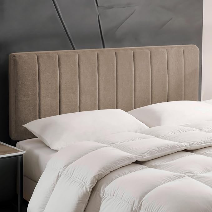 Hearth & Harbor Upholstered Full Headboard - Easy Assemble Channel Stitched Headboard Full Size - Wall Mounted Headboards with 3D Soundproof Wall Panels Peel & Stick Floating Headboards, Mocha