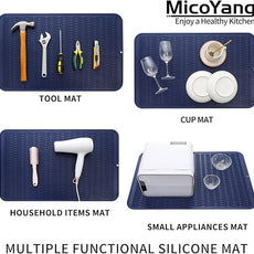Silicone Dish Drying Mat for Multiple Usage,Easy clean,Eco-friendly,Heat-resistant Silicone Mat for Kitchen Counter or Sink,Refrigerator or Drawer Liner Navy Blue 3XL 28 inches x 18 inches