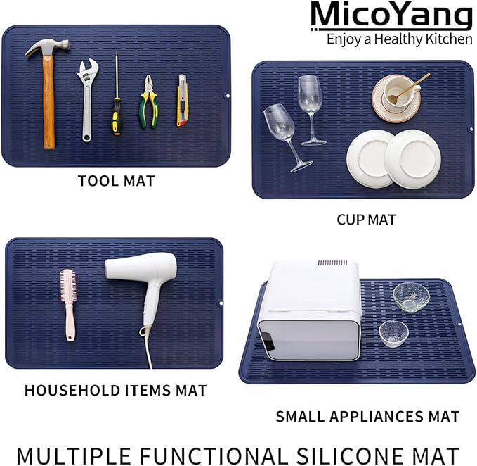 Silicone Dish Drying Mat for Multiple Usage,Easy clean,Eco-friendly,Heat-resistant Silicone Mat for Kitchen Counter or Sink,Refrigerator or Drawer Liner Navy Blue 3XL 28 inches x 18 inches