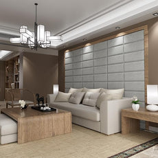 Upholstered Wall Mounted Headboard, Acoustic Panel, Peel and Stick Wall Padding, Light Grey Dorm Towel Fabric, 6-Pack