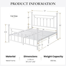 SHA CERLIN 14'' Full Size Metal Platform Bed Frame/Victorian Headboard and Footboard/Steel Slats Mattress Foundation for Storage/No Box Spring Needed/Noise Free/White