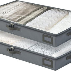 4-Inch Under Bed Storage Containers (2-Pack) | Sturdy Sidewalls | Clear Cover & Label Holder | Foldable Fabric Closet Bin Organizer | Stores Clothing/Blankets/Sweaters/Sheets