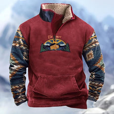 Western Sweatshirts for Men Aztec Cowboy Vintage Graphic Fleece Hoodie Mens Quarter Zip Pullover Country Jacket